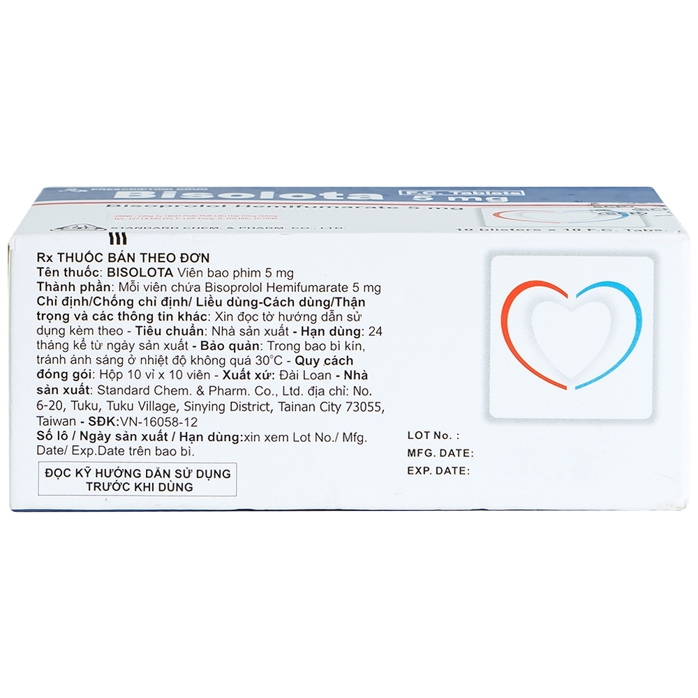 Hình ảnh Thuốc Bisolota 5mg điều trị cao huyết áp (10 vỉ x 10 viên)