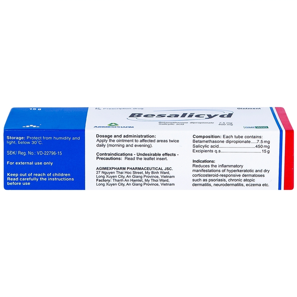 Hình ảnh Thuốc mỡ Besalicyd Agimexpharm điều trị vẩy nến, viêm da dị ứng mãn tính (15g)