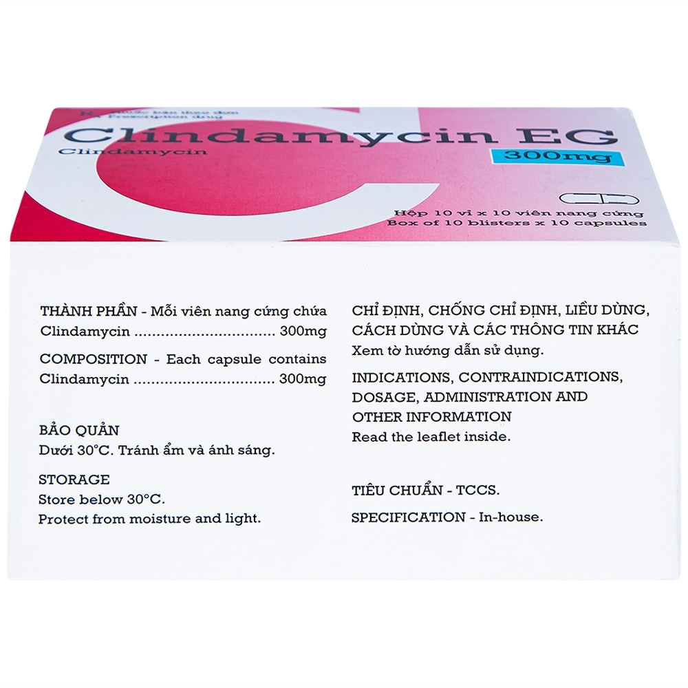 Hình ảnh Thuốc Clindamycin EG 300mg Pymepharco điều trị các bệnh nhiễm khuẩn (10 vỉ x 10 viên)