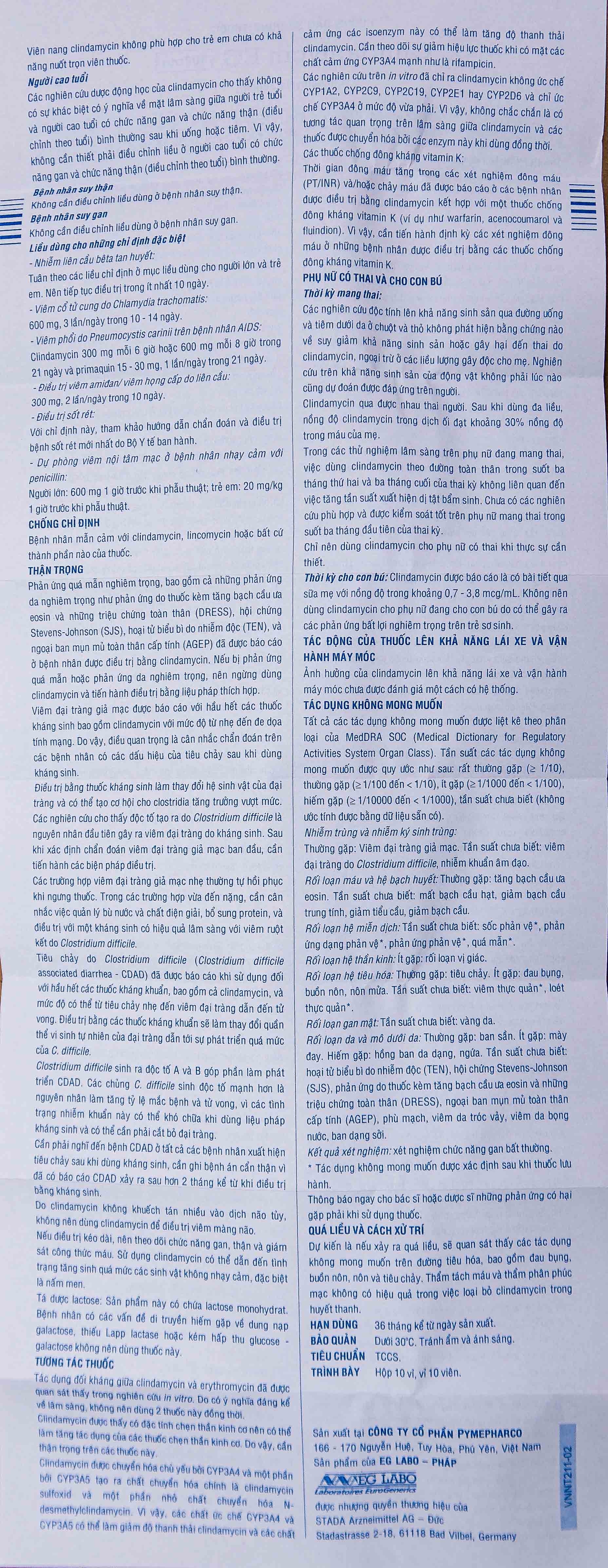 Hình ảnh Thuốc Clindamycin EG 300mg Pymepharco điều trị các bệnh nhiễm khuẩn (10 vỉ x 10 viên)
