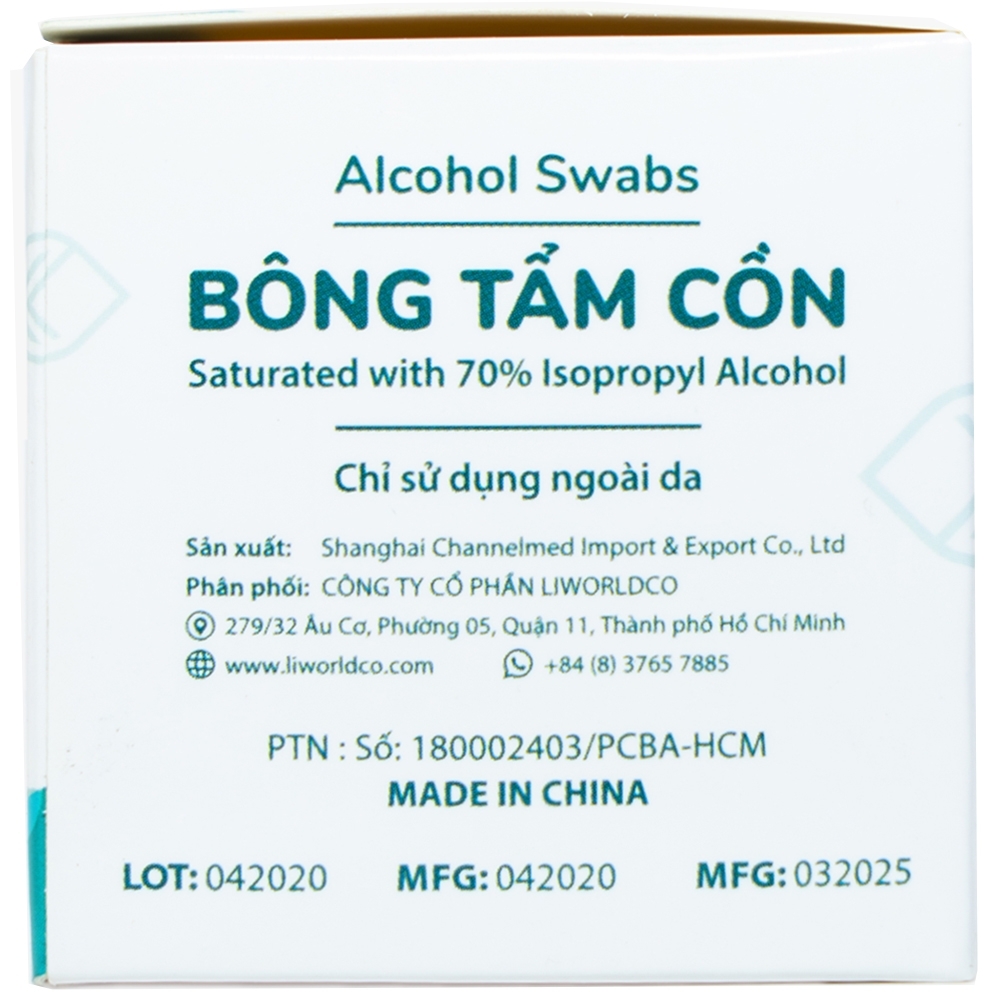 Hình ảnh Bông tẩm cồn Alcohol Swabs Liworldco làm sạch và khử trùng da trước khi tiêm (100 miếng)