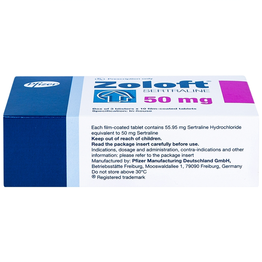 Hình ảnh Thuốc Zoloft Sertraline 50mg Pfizer điều trị triệu chứng bệnh trầm cảm (3 vỉ x 10 viên)