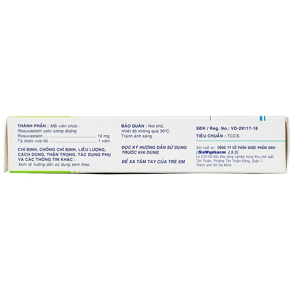 Hình ảnh Thuốc Rosuvastatin Savi 10 điều trị tăng cholesterol máu nguyên phát (3 vỉ x 10 viên)