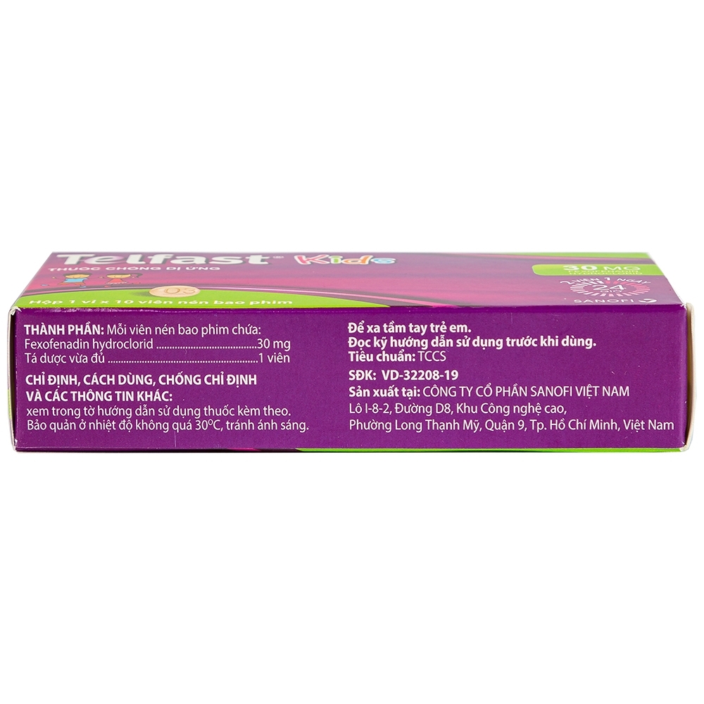 Hình ảnh Thuốc Telfast Kids 30mg Sanofi điều trị viêm mũi dị ứng, mày đay cho trẻ em (1 vỉ x 10 viên)