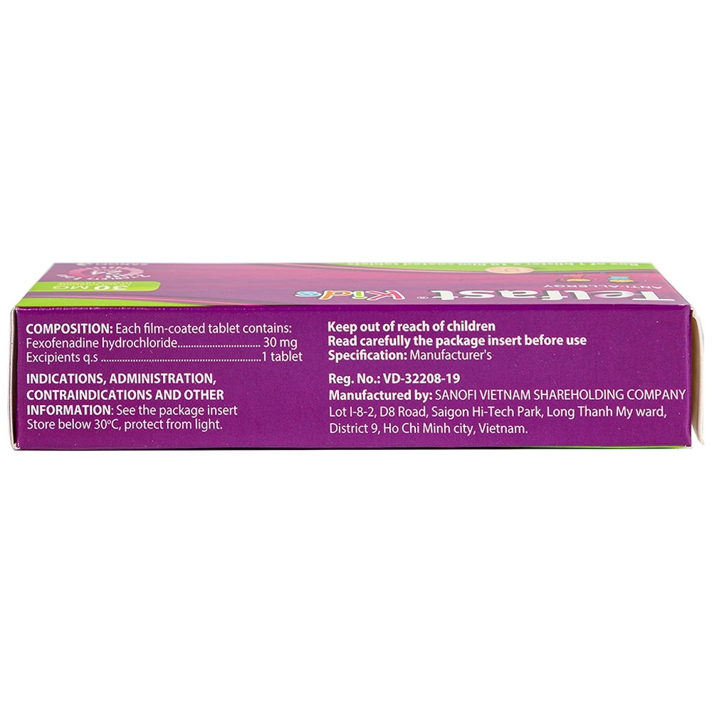 Hình ảnh Thuốc Telfast Kids 30mg Sanofi điều trị viêm mũi dị ứng, mày đay cho trẻ em (1 vỉ x 10 viên)