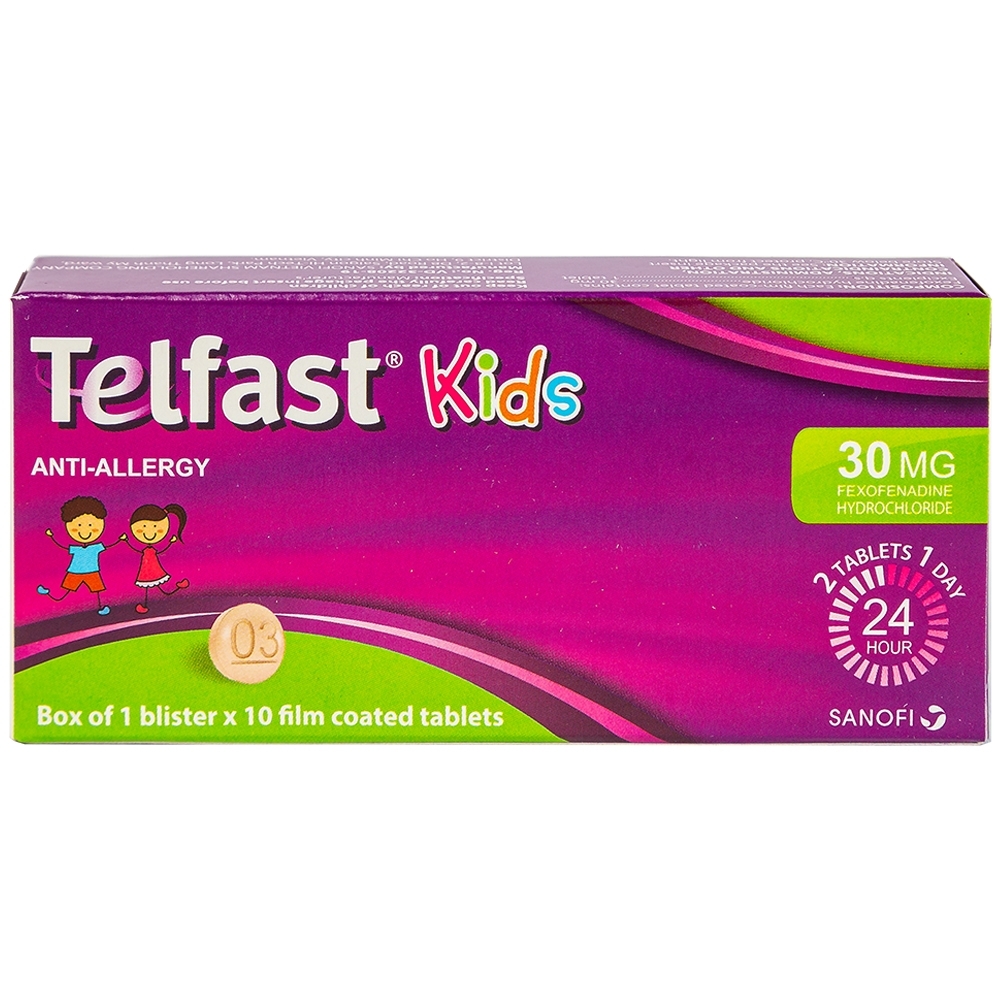 Hình ảnh Thuốc Telfast Kids 30mg Sanofi điều trị viêm mũi dị ứng, mày đay cho trẻ em (1 vỉ x 10 viên)
