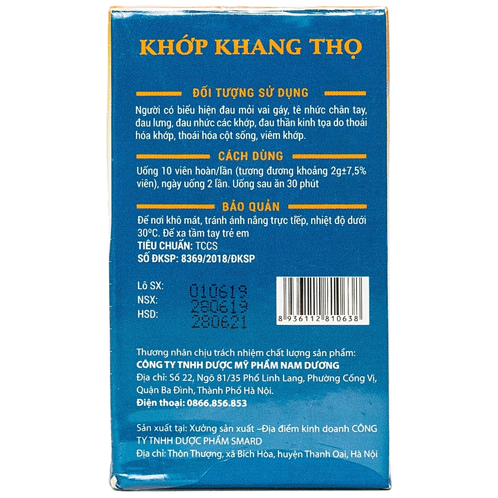 Hình ảnh Viên hoàn cứng Khớp Khang Thọ Nam Dương hỗ trợ giảm triệu chứng đau mỏi vai gáy, tê nhức chân tay (40g)