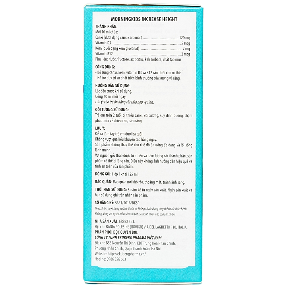 Hình ảnh Dung dịch MorningKids Increase Height hỗ trợ duy trì sự phát triển bình thường của xương và răng (125ml)