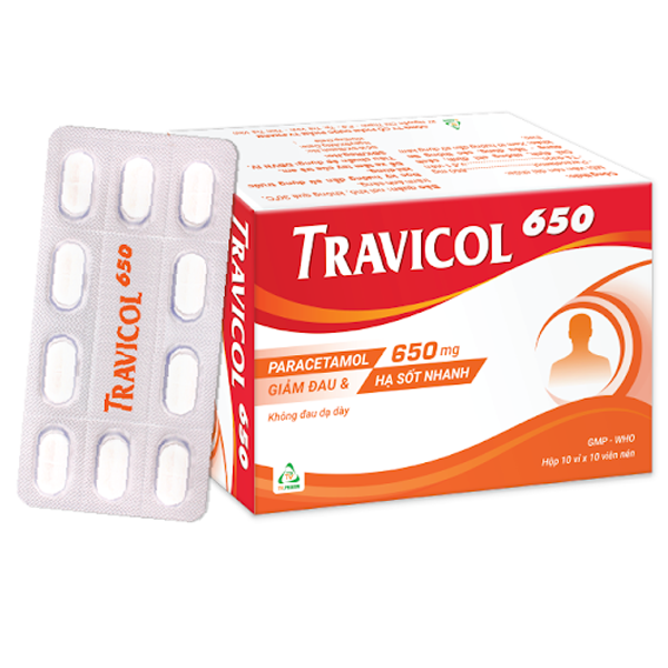 Hình ảnh Thuốc Travicol 650 TV.Pharm hạ sốt, giảm đau (10 vỉ x 10 viên)