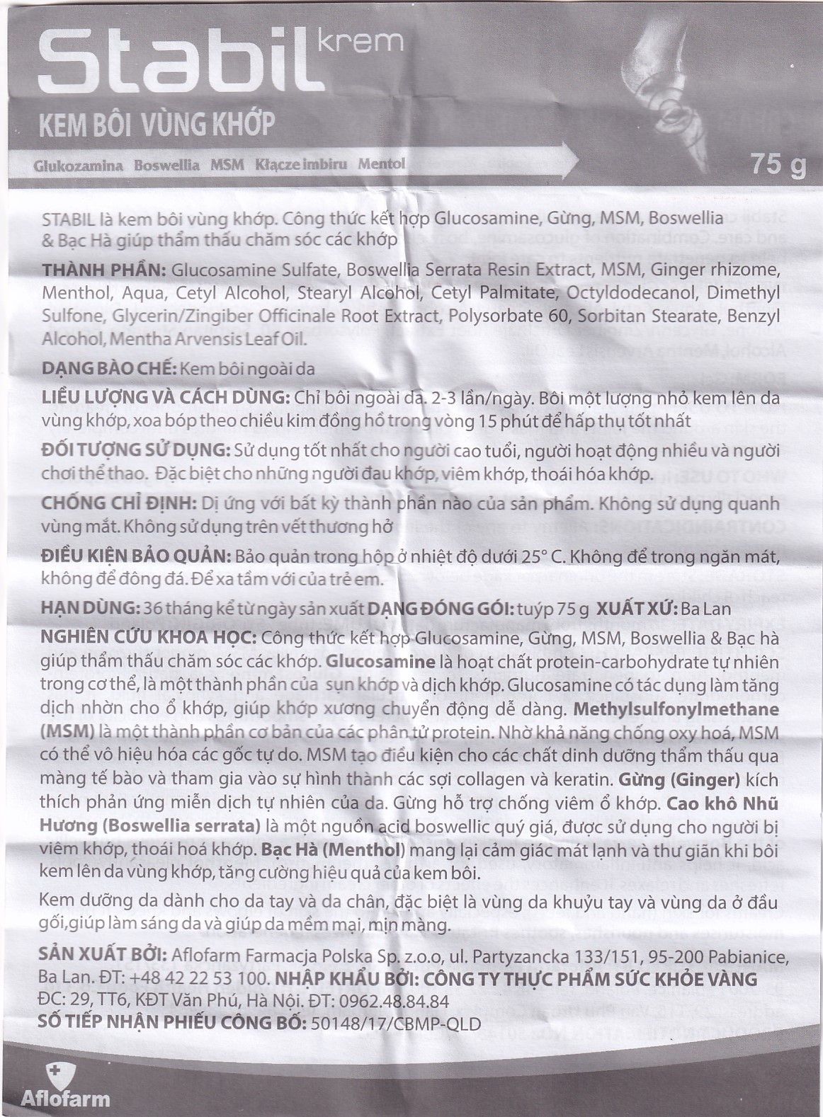 Hình ảnh Kem bôi vùng khớp Stabil Aflofarm Krem (75g)