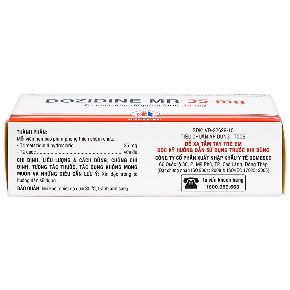 Hình ảnh Thuốc Dozidine MR 35mg Domesco điều trị triệu chứng đau thắt ngực ổn định (6 vỉ x 10 viên)