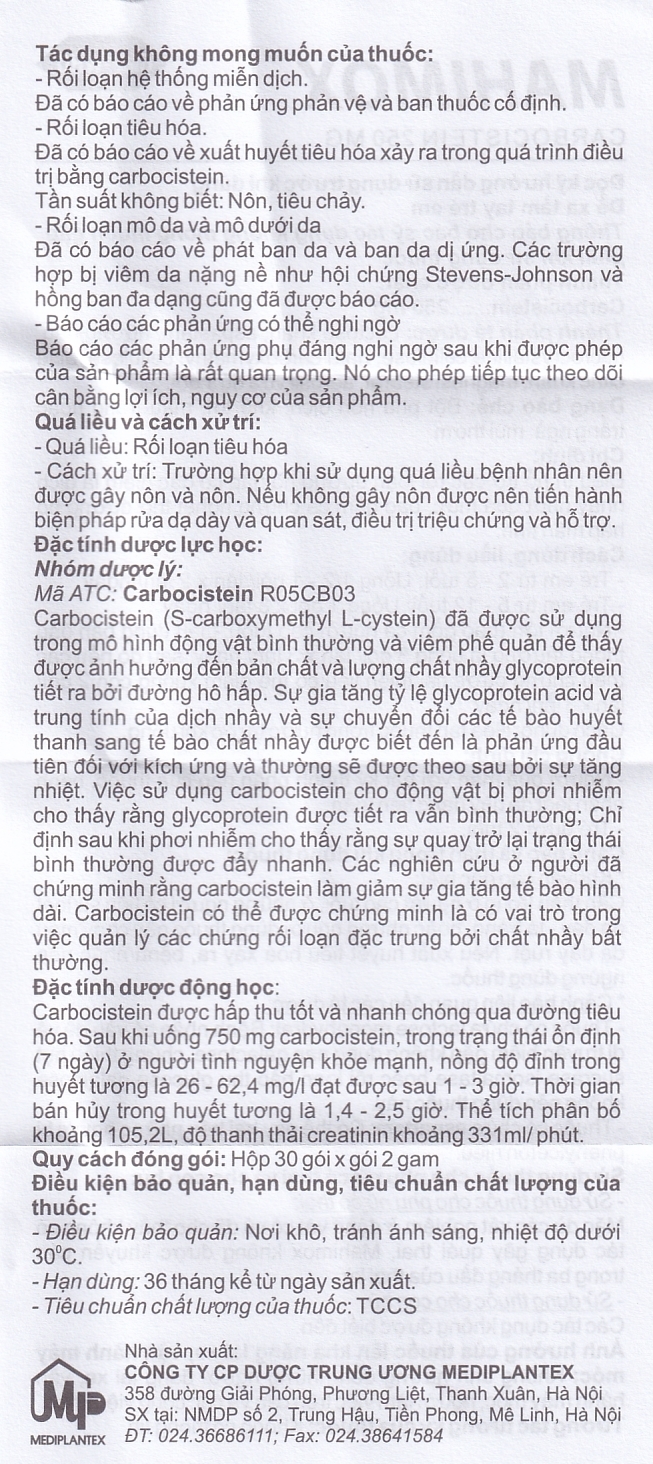 Hình ảnh Bột pha hỗn dịch Mahimox 250mg hương dâu điều trị hỗ trợ các rối loạn đường hô hấp (30 gói x 2g)