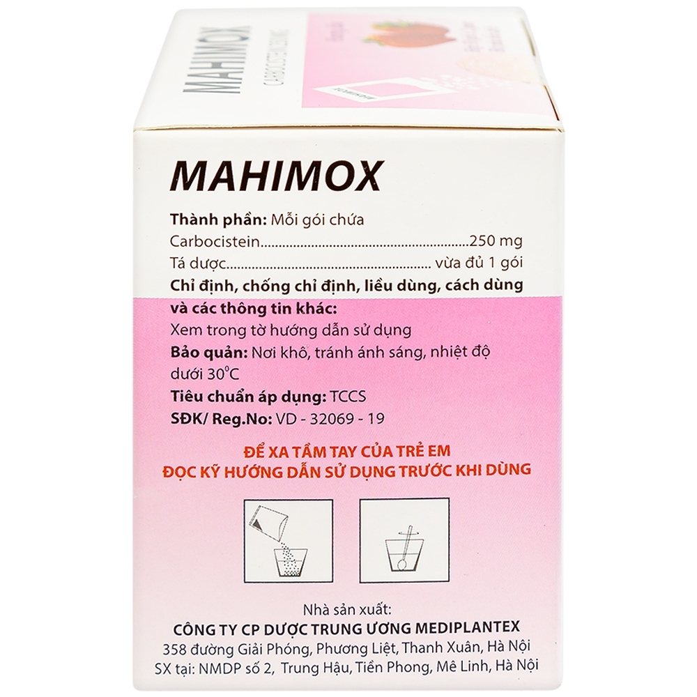 Hình ảnh Bột pha hỗn dịch Mahimox 250mg hương dâu điều trị hỗ trợ các rối loạn đường hô hấp (30 gói x 2g)