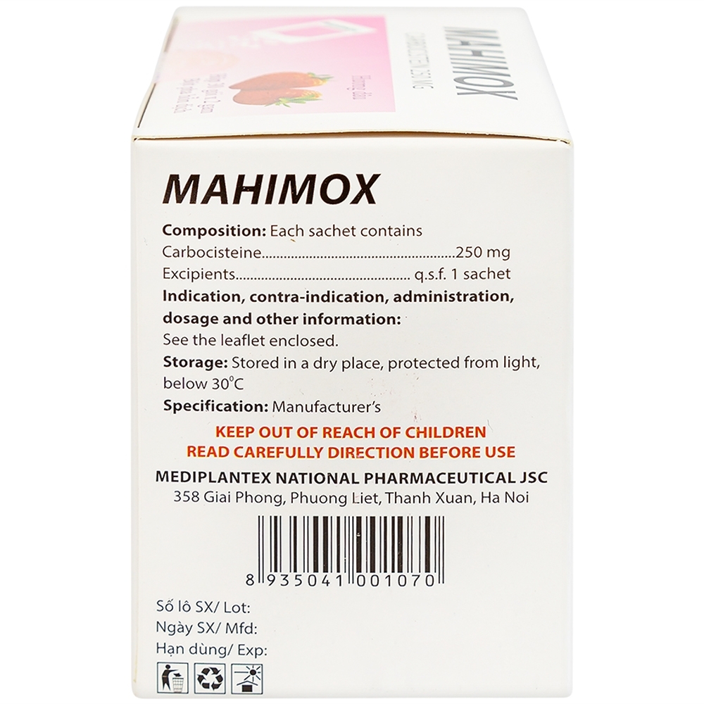 Hình ảnh Bột pha hỗn dịch Mahimox 250mg hương dâu điều trị hỗ trợ các rối loạn đường hô hấp (30 gói x 2g)