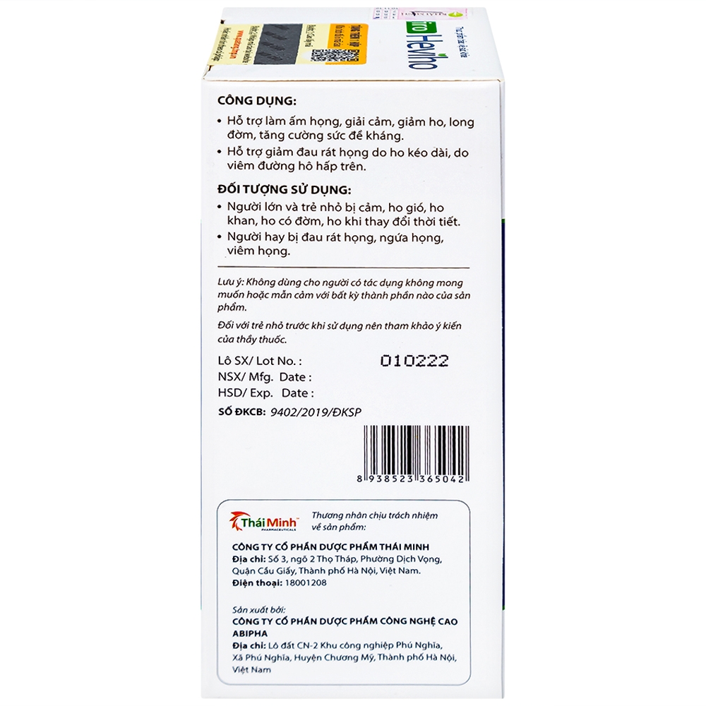 Hình ảnh Siro Heviho Thái Minh giảm đau rát họng, giảm ho, long đờm (100ml)