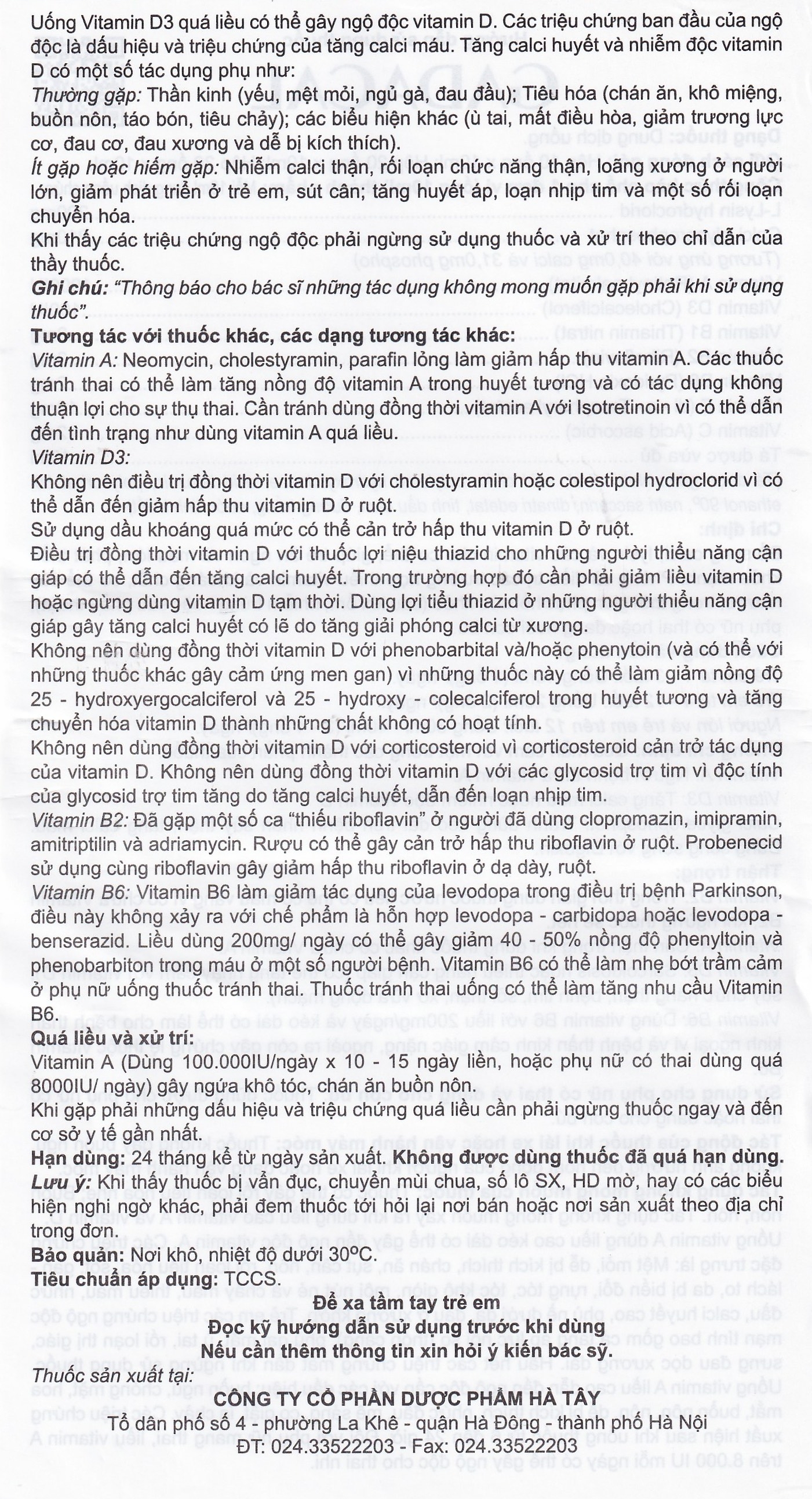 Hình ảnh Dung dịch uống Gadacal Hà Tây bổ sung Calci, Lysin và các Vitamin (20 ống x 10ml)