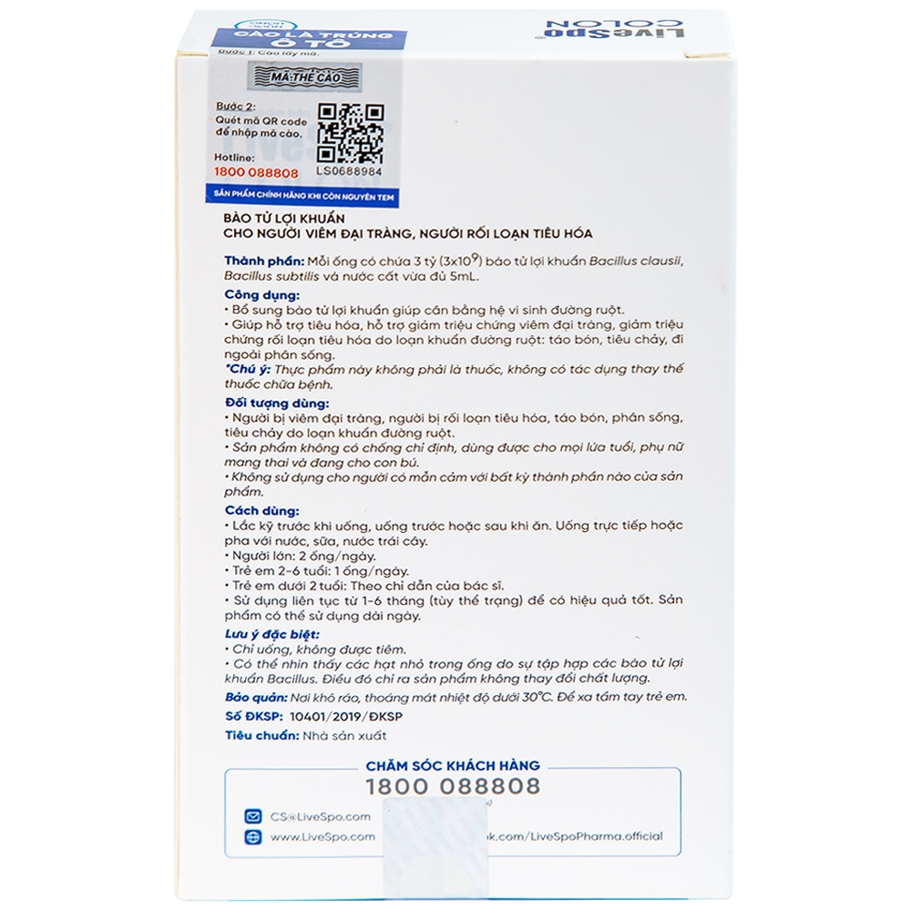 Hình ảnh Dung dịch LiveSpo Colon bổ sung vi sinh vật có lợi, kích thích và tăng cường tiêu hóa (20 ống x 5ml)