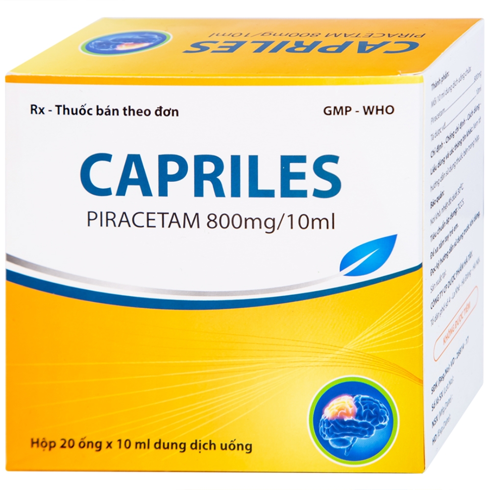 Hình ảnh Thuốc Capriles 800mg/10ml Hà Tây điều trị rung giật cơ, thiếu máu não (20 ống x 10ml)