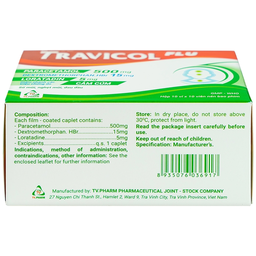 Hình ảnh Thuốc Travicol Flu TV.Pharm giảm nhanh các triệu chứng do cảm cúm (10 vỉ x 10 viên)