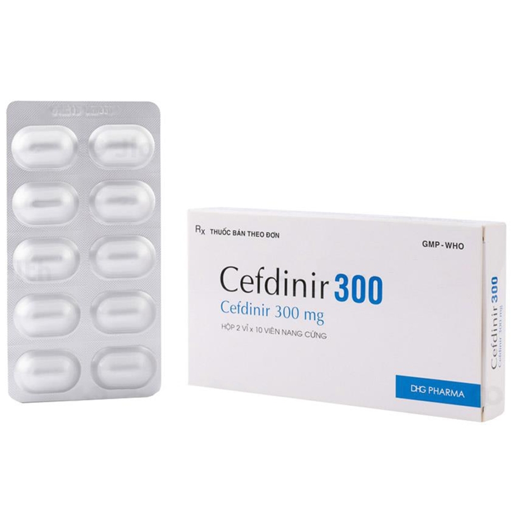 Hình ảnh Thuốc Cefdinir 300mg DHG điều trị viêm phổi cộng đồng, viêm phế quản mạn (2 vỉ x 10 viên)
