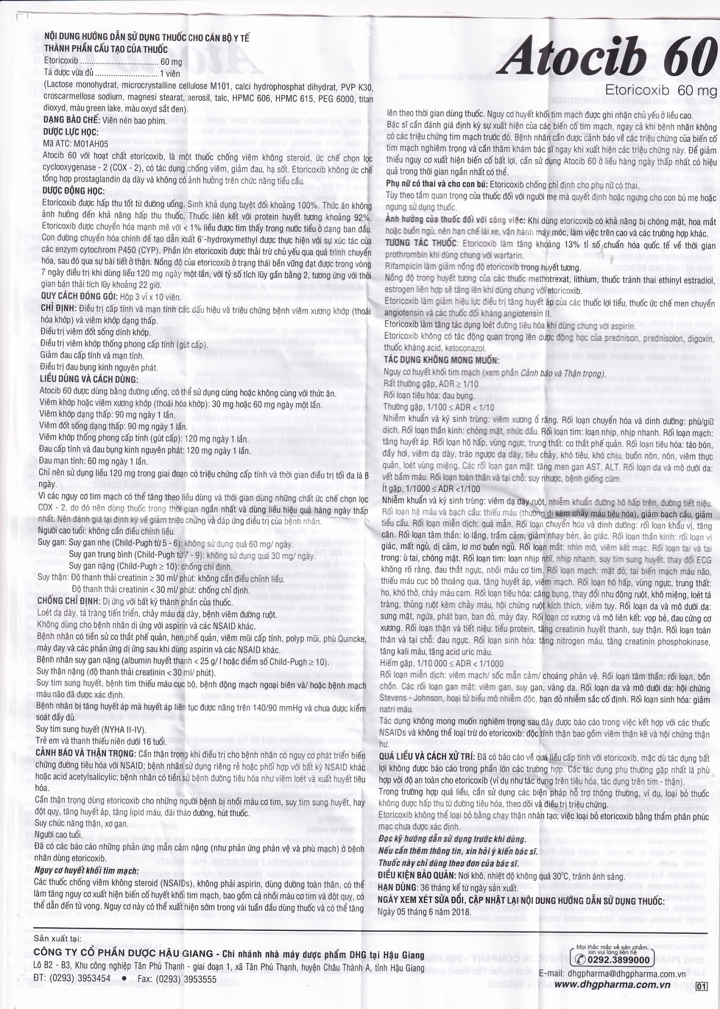 Hình ảnh Thuốc Atocib 60mg DHG điều trị thoái hóa khớp, viêm khớp dạng thấp (3 vỉ x 10 viên)