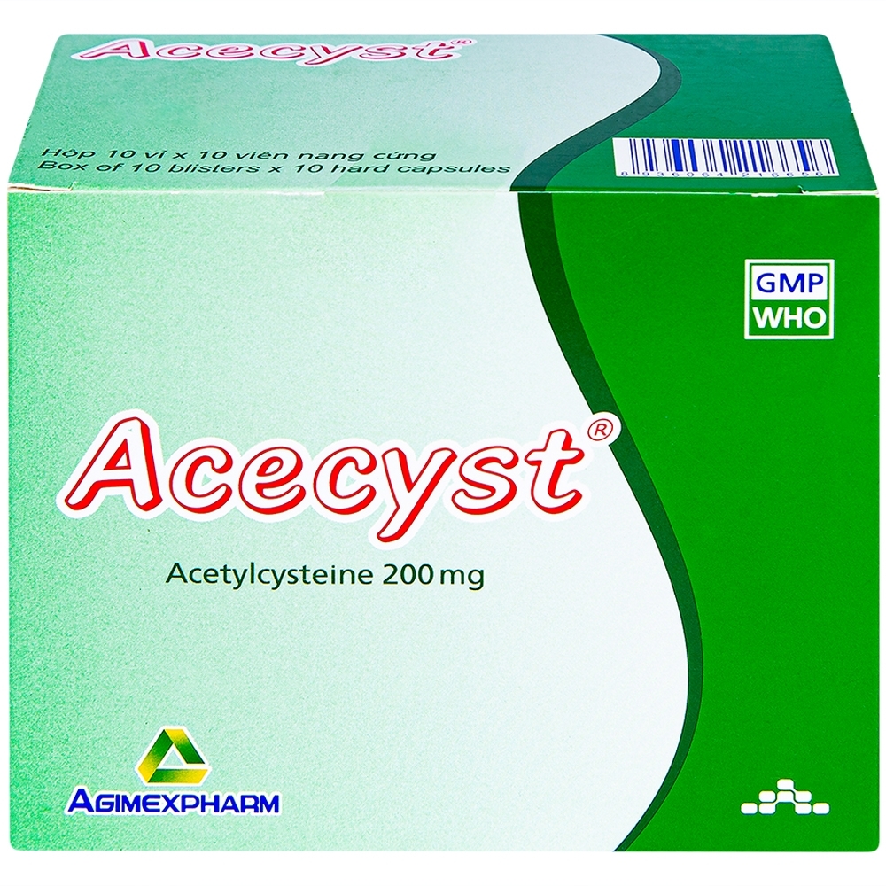 Hình ảnh Thuốc Acecyst 200mg Agimexpharm long đờm, thông đường hô hấp trong viêm phế quản (10 vỉ x 10 viên)