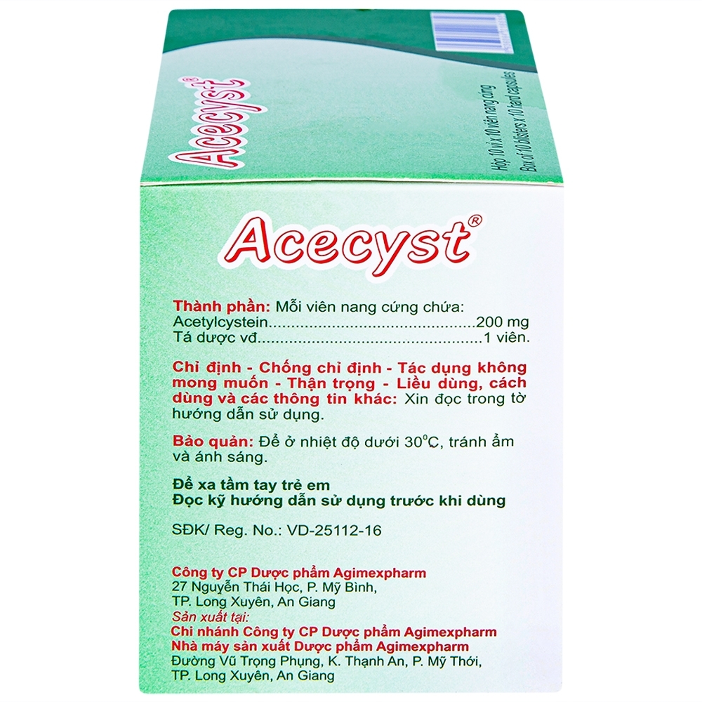 Hình ảnh Thuốc Acecyst 200mg Agimexpharm long đờm, thông đường hô hấp trong viêm phế quản (10 vỉ x 10 viên)