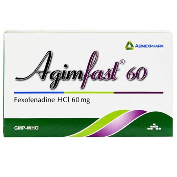 Hình ảnh Thuốc Agimfast 60 Agimexpharm điều trị viêm mũi dị ứng, mày đay mạn tính vô căn (2 vỉ x 10 viên)