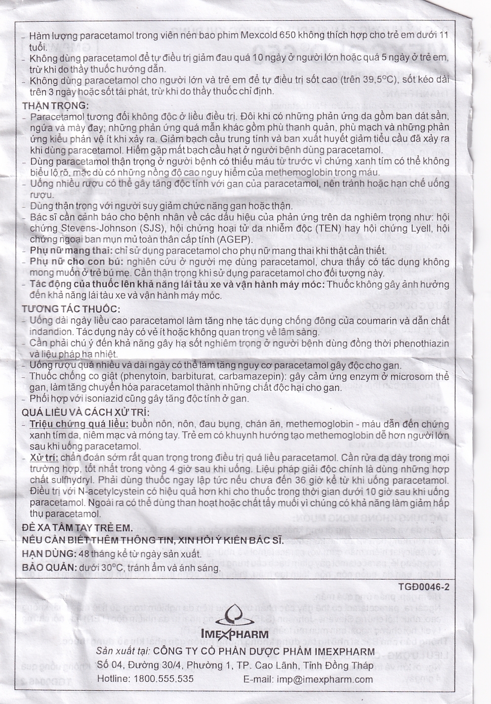 Hình ảnh Viên nén Mexcold 650 Imexpharm giảm đau hạ sốt (10 vỉ x 10 viên)