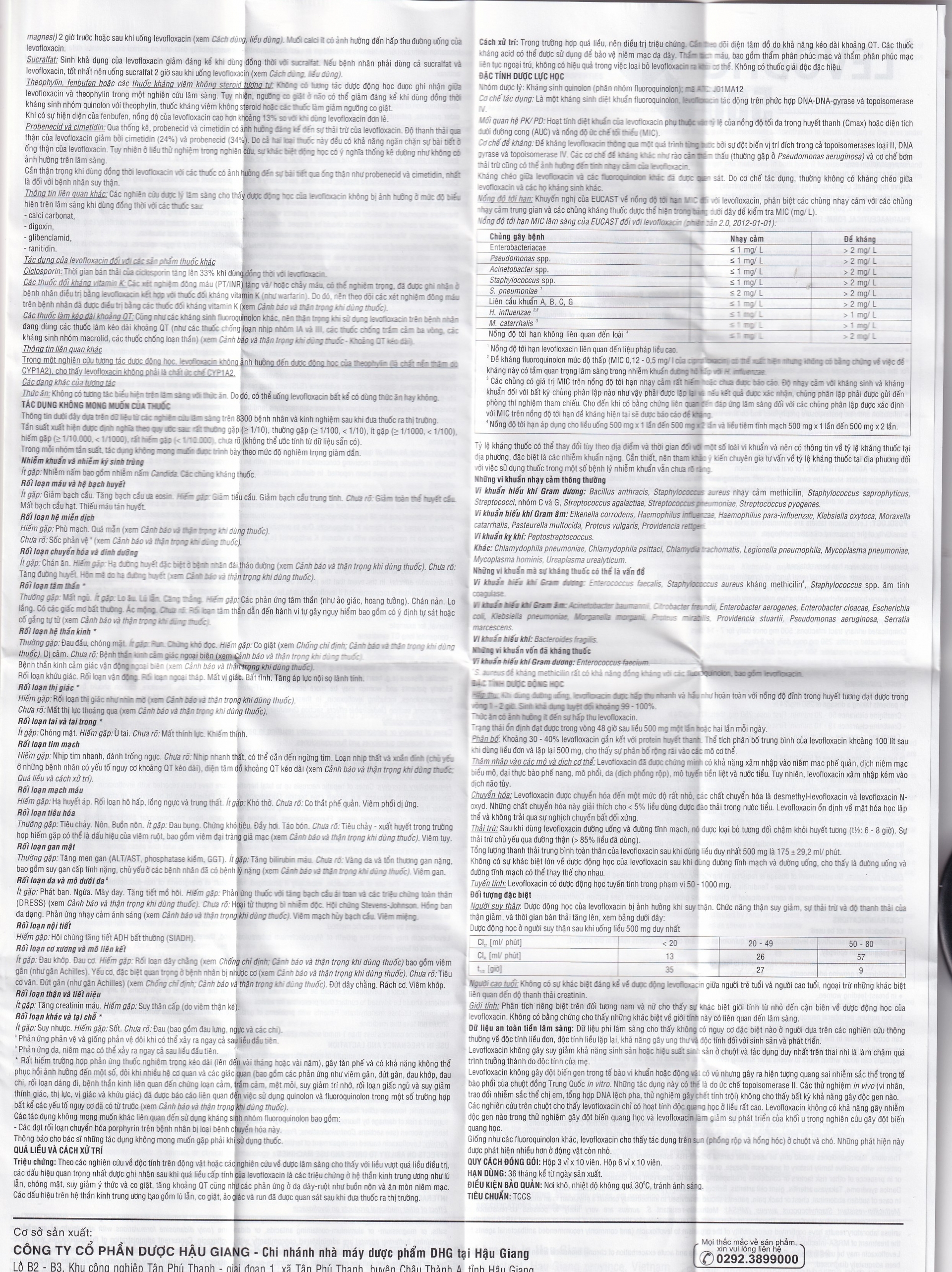 Hình ảnh Thuốc LevoDHG 500 điều trị các chứng nhiễm khuẩn, viêm phổi, viêm tiền liệt tuyến (3 vỉ x 10 viên)