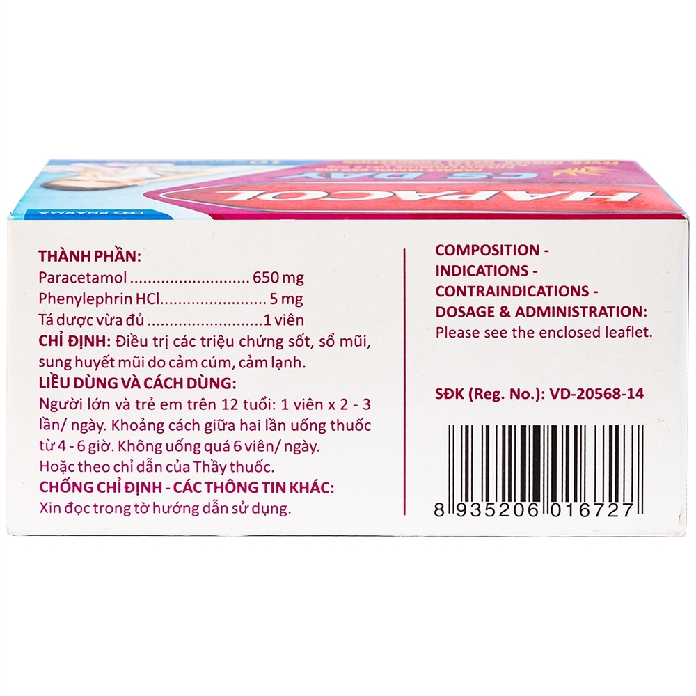 Hình ảnh Thuốc Hapacol CS Day DHG điều trị sốt, sổ mũi, sung huyết mũi (10 vỉ x 10 viên)