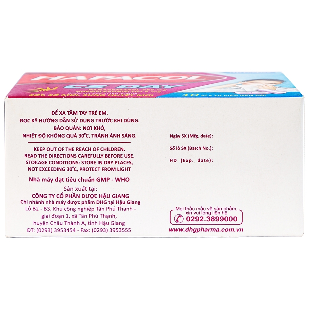 Hình ảnh Thuốc Hapacol CS Day DHG điều trị sốt, sổ mũi, sung huyết mũi (10 vỉ x 10 viên)