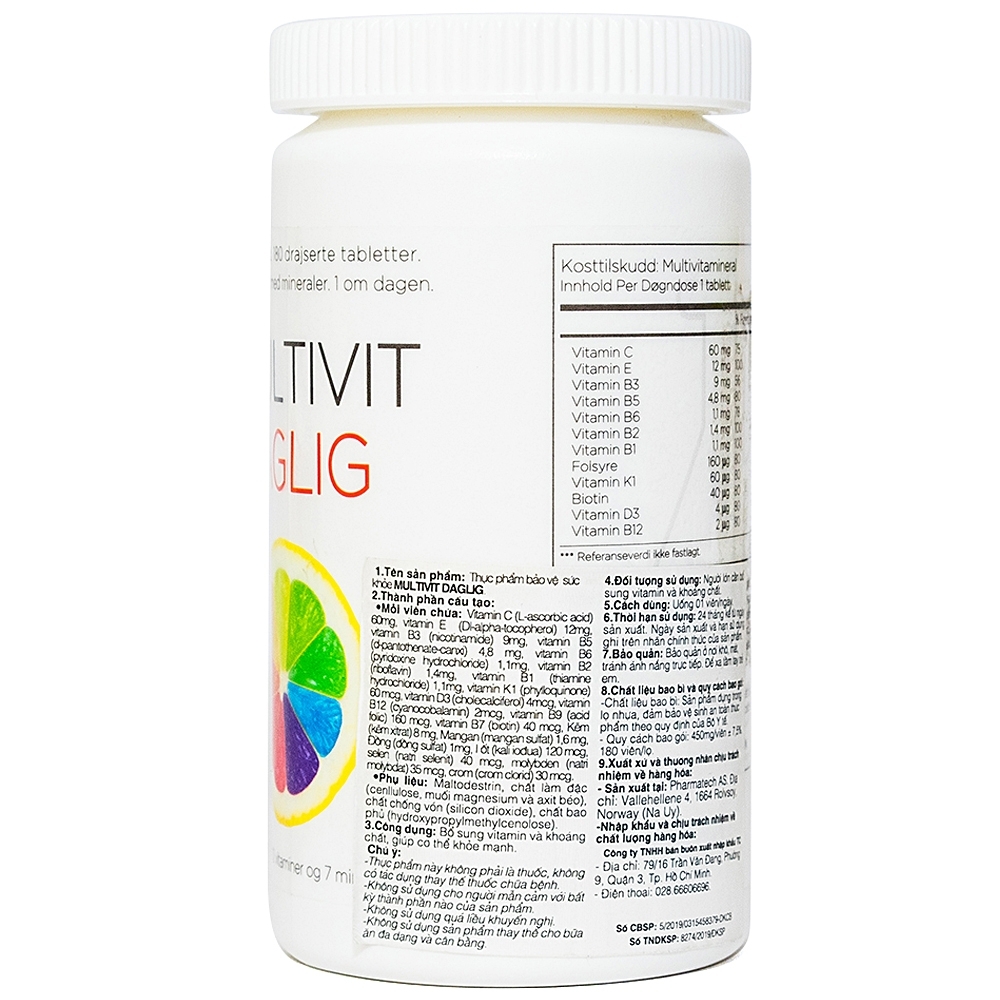 Hình ảnh Viên uống Multivit Daglig Pharmatech bổ sung Vitamin và khoáng chất, giúp cơ thể khỏe mạnh (180 viên)