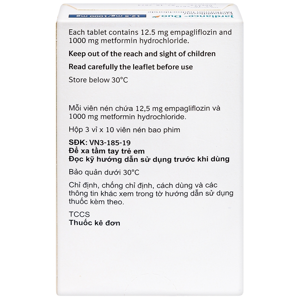 Hình ảnh Viên nén Jardiance Duo 12.5mg/1000mg điều trị đái tháo đường típ 2 (3 vỉ x 10 viên)