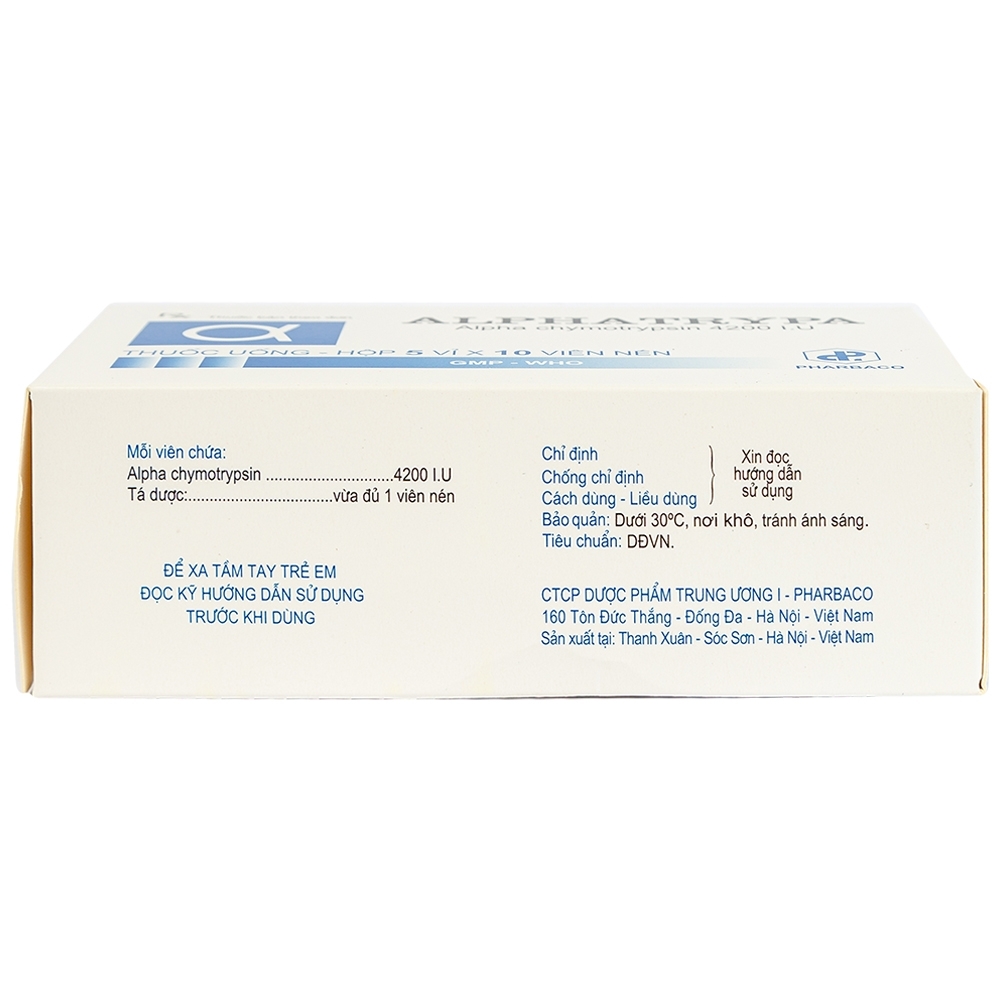 Hình ảnh Thuốc Alphatrypa 4200 I.U Pharbaco điều rị phù nề sai chấn thương, phẫu thuật (5 vỉ x 10 viên)