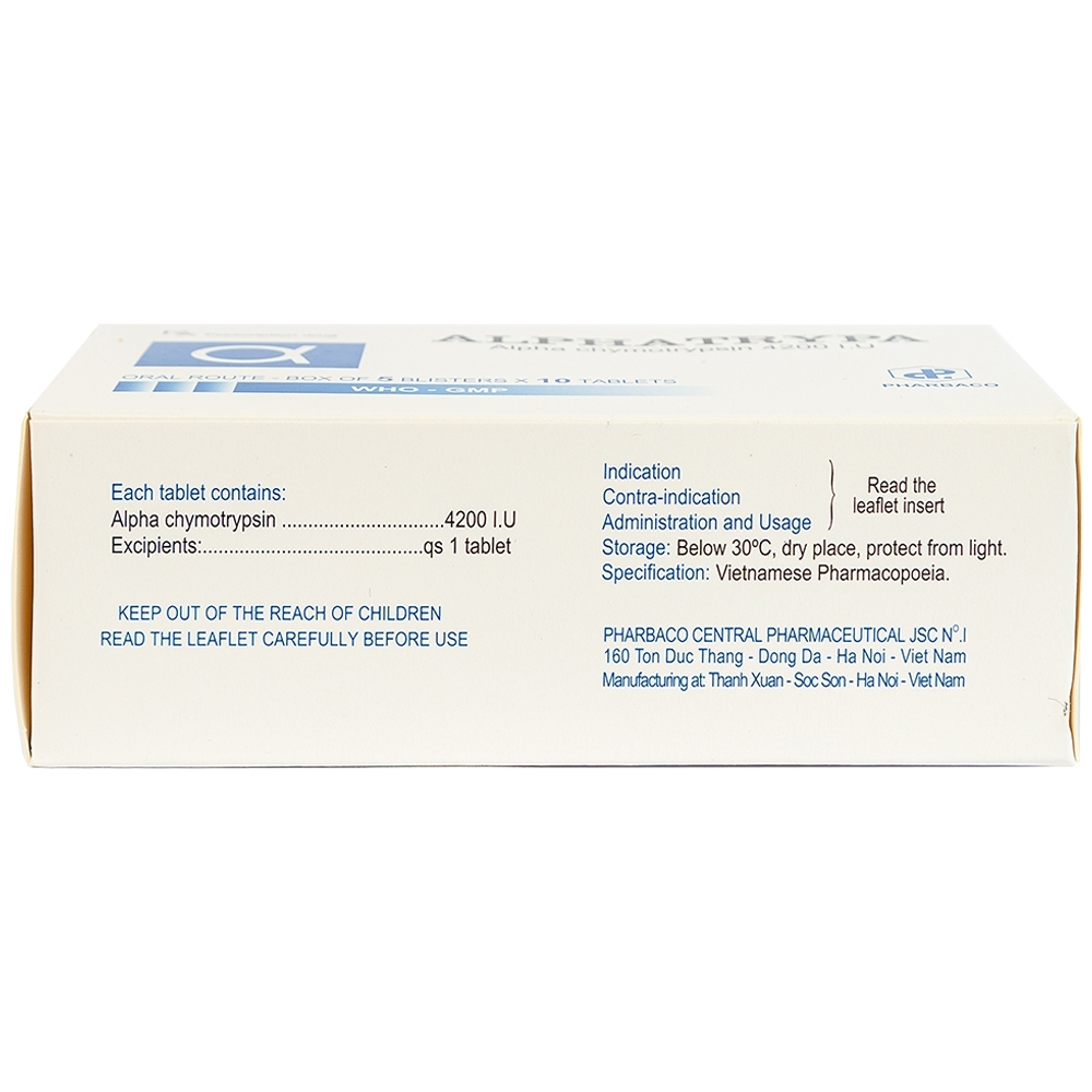 Hình ảnh Thuốc Alphatrypa 4200 I.U Pharbaco điều rị phù nề sai chấn thương, phẫu thuật (5 vỉ x 10 viên)
