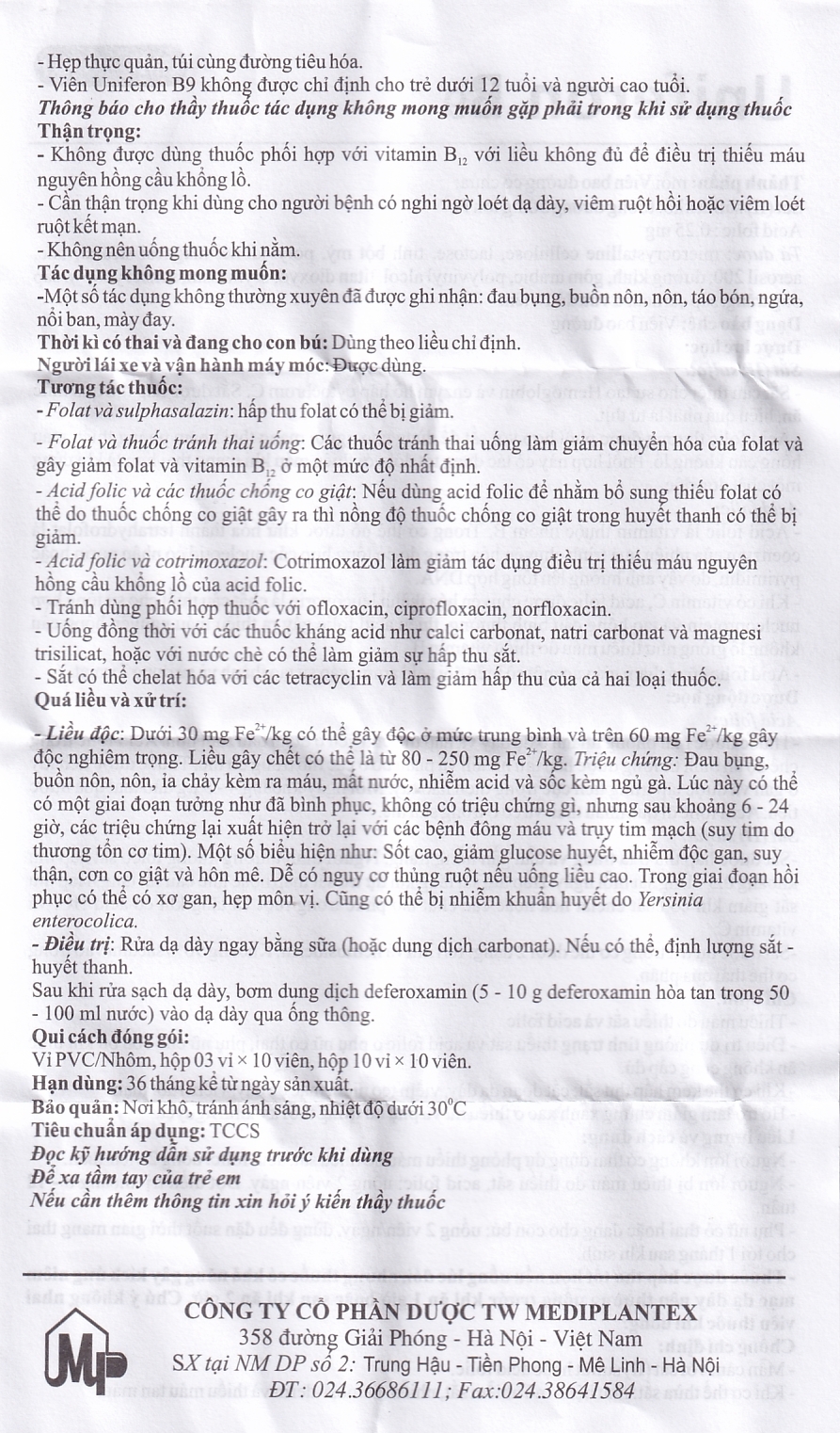 Hình ảnh Thuốc Uniferon B9 Mediplantex điều trị thiếu máu do thiếu sắt và acid folic (3 vỉ x 10 viên)