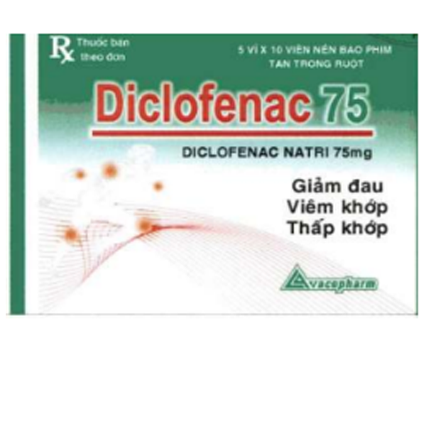 Hình ảnh Thuốc Diclofenac 75 Vacopharm điều trị dài ngày viêm khớp mạn, thoái hóa khớp (5 vỉ x 10 viên)