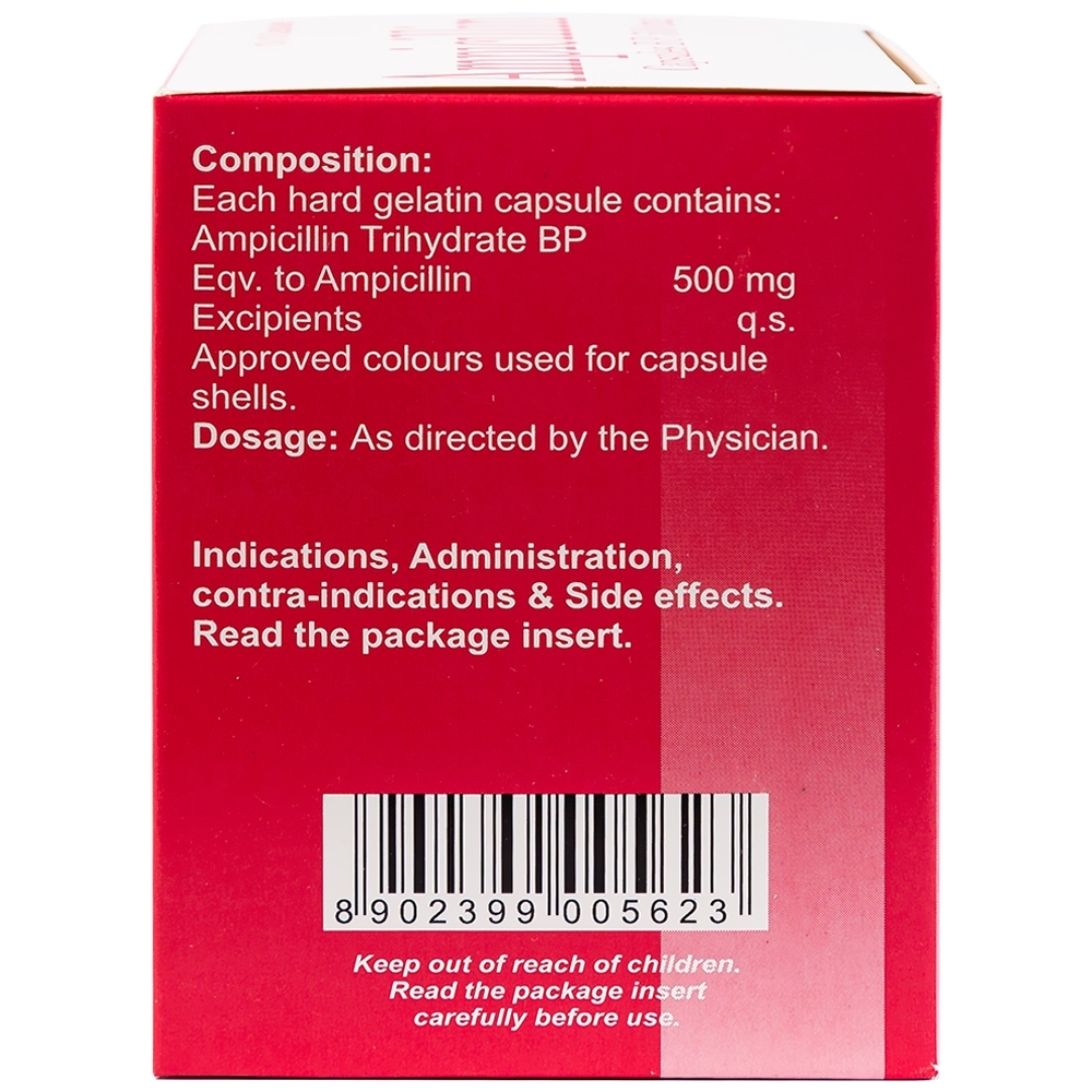 Hình ảnh Thuốc Ampicillin Capsules BP 500mg Brawn điều trị nhiễm khuẩn (10 vỉ x 10 viên)