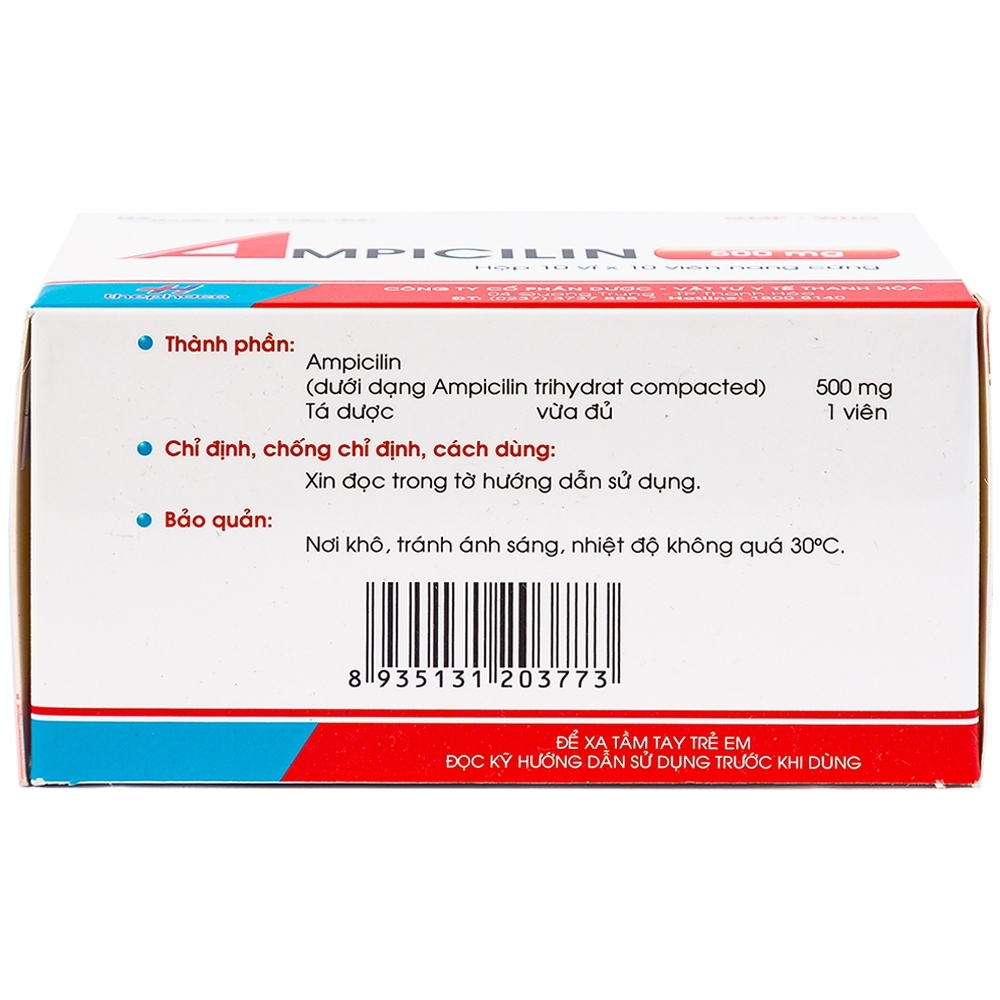 Hình ảnh Thuốc Ampicilin 500mg Thephaco điều trị nhiễm khuẩn (10 vỉ x 10 viên)