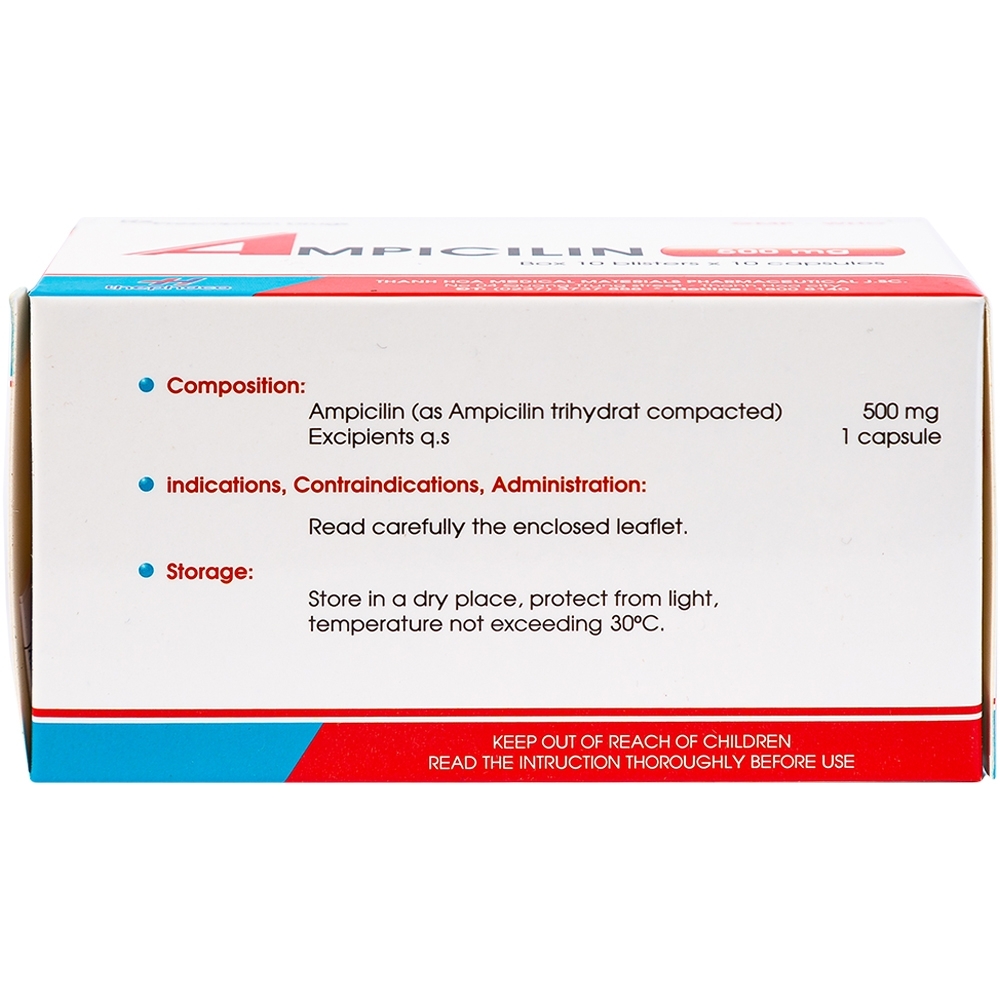 Hình ảnh Thuốc Ampicilin 500mg Thephaco điều trị nhiễm khuẩn (10 vỉ x 10 viên)