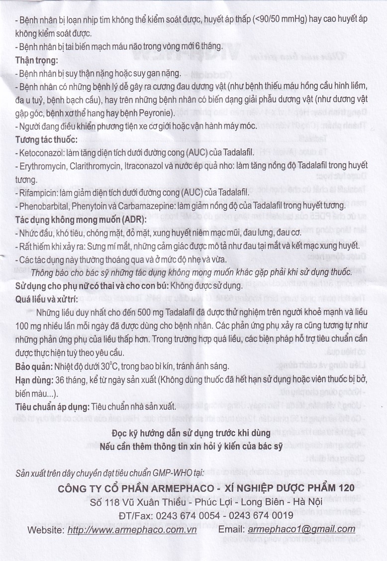 Hình ảnh Thuốc Viga-New 20mg Armephaco điều trị rối loạn cương dương (1 vỉ x 4 viên)