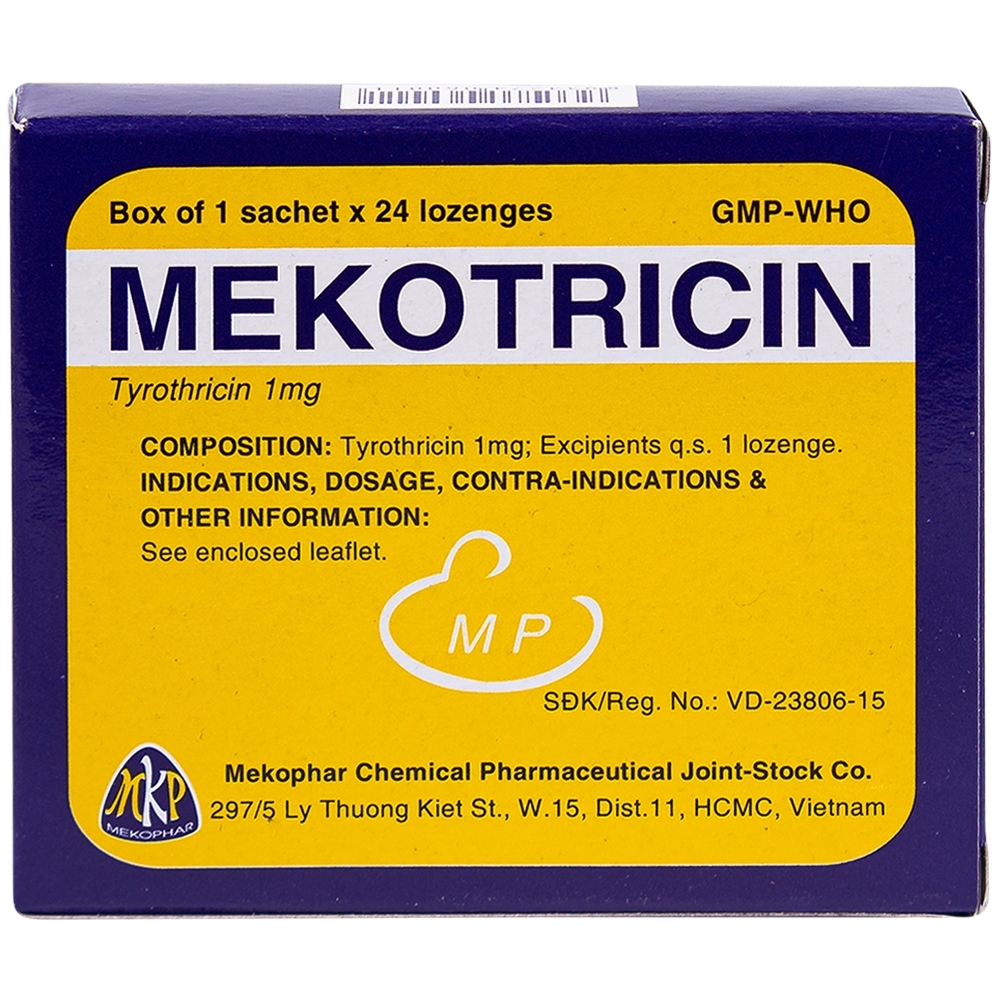 Hình ảnh Viên ngậm Mekotricin 1mg Mekophar điều trị viêm họng, amidan cấp tính, viêm miệng, viêm lợi (24 viên)