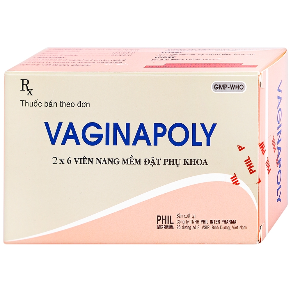 Hình ảnh Viên đặt phụ khoa Vaginapoly Phil Inter điều trị nhiễm trùng ở âm đạo (2 vỉ x 6 viên)