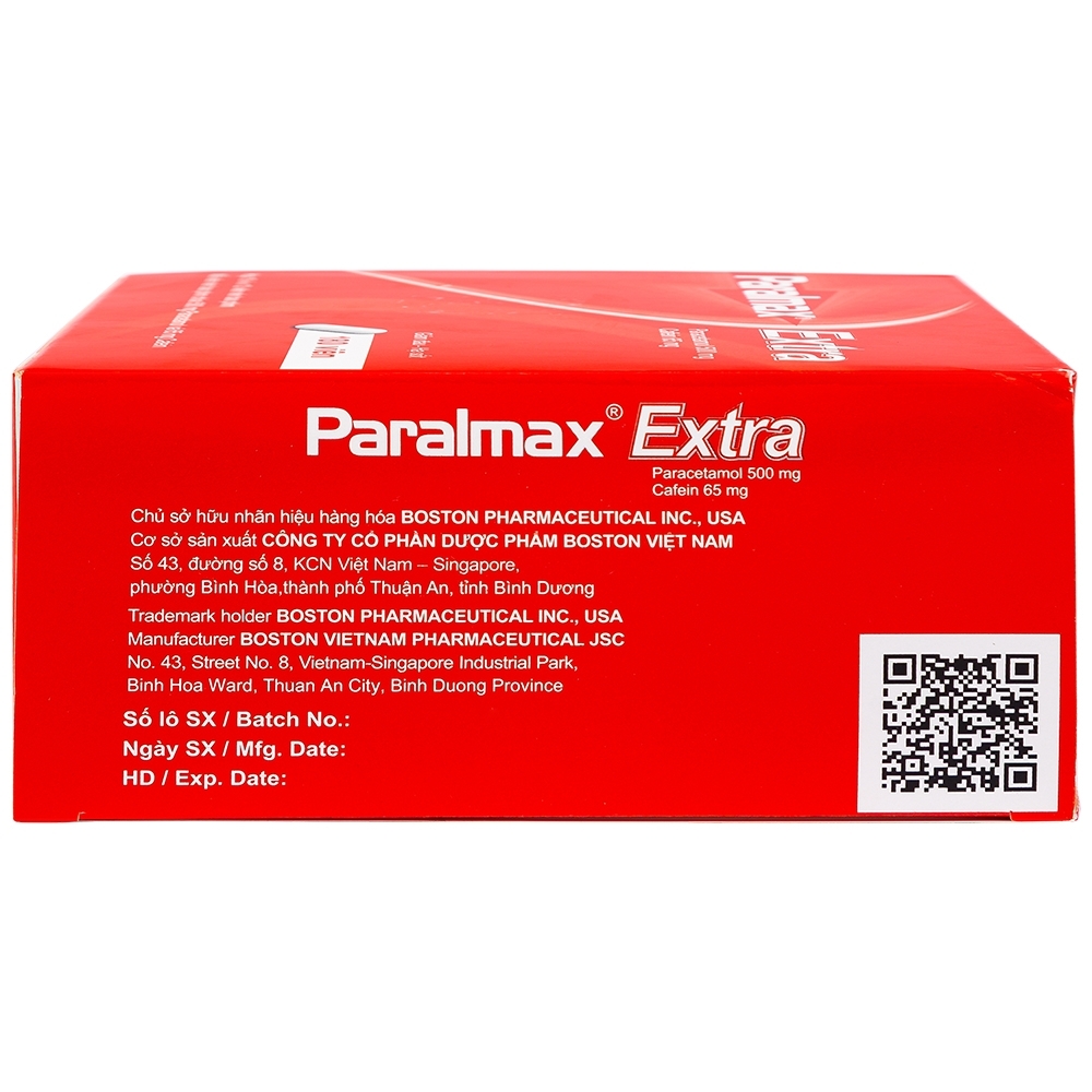 Hình ảnh Viên nén Paralmax Extra 500mg/65mg Boston giảm đau nhẹ đến trung bình và hạ sốt  (15 vỉ x 12 viên)
