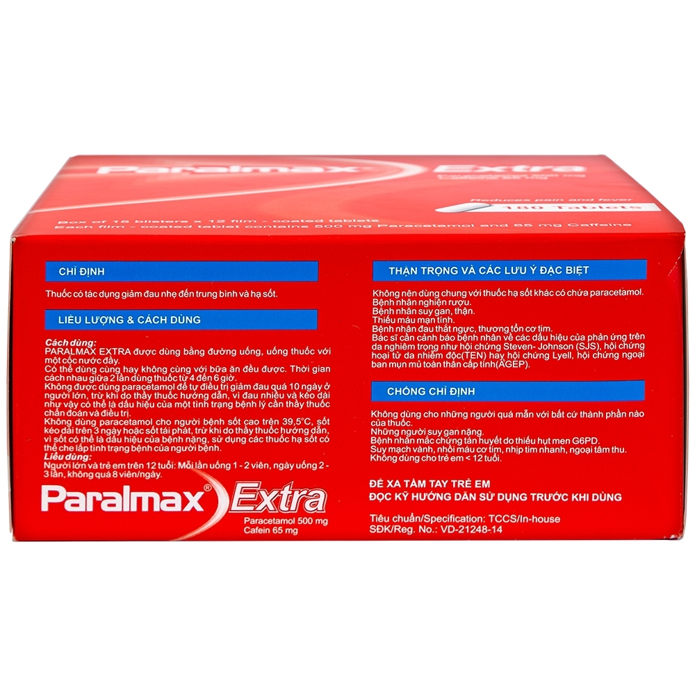 Hình ảnh Viên nén Paralmax Extra 500mg/65mg Boston giảm đau nhẹ đến trung bình và hạ sốt  (15 vỉ x 12 viên)