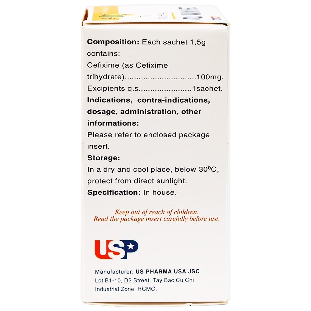Hình ảnh Bột pha hỗn dịch uống Cefixim 100 USP điều trị nhiễm khuẩn (10 gói x 1.5g)