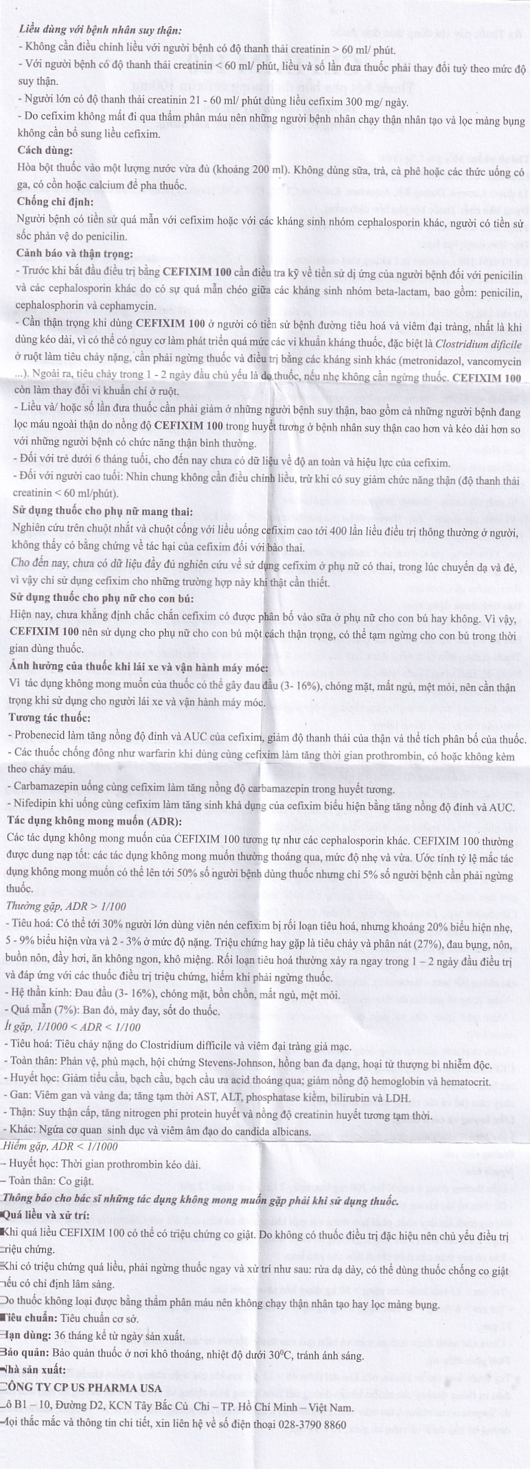 Hình ảnh Bột pha hỗn dịch uống Cefixim 100 USP điều trị nhiễm khuẩn (10 gói x 1.5g)