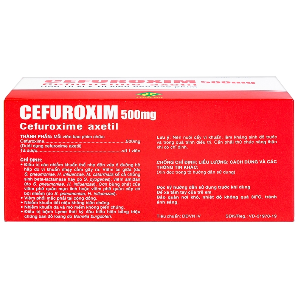 Hình ảnh Thuốc Cefuroxim 500mg Vidipha điều trị nhiễm khuẩn (10 vỉ x 10 viên)