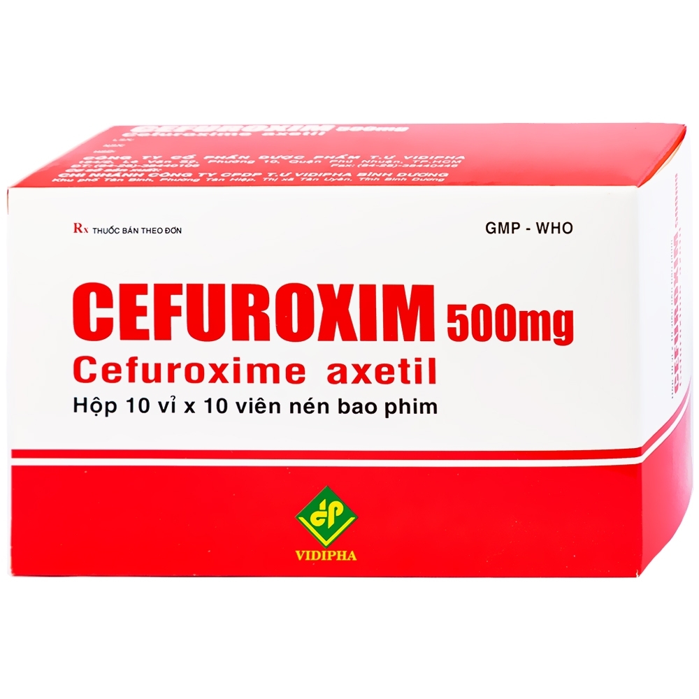 Hình ảnh Thuốc Cefuroxim 500mg Vidipha điều trị nhiễm khuẩn (10 vỉ x 10 viên)